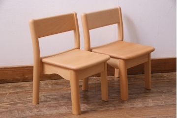 中古　飛騨産業　キツツキ　KF202B　ビーチ材　キッズスタッキングチェア2脚セット(子供椅子、イス、バラ売り可能、キッズチェア)(R-038166)