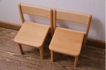 中古　飛騨産業　キツツキ　KF202B　ビーチ材　キッズスタッキングチェア2脚セット(子供椅子、イス、バラ売り可能、キッズチェア)(R-038166)