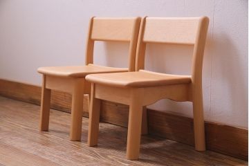 中古　飛騨産業　キツツキ　KF202B　ビーチ材　キッズスタッキングチェア2脚セット(子供椅子、イス、バラ売り可能、キッズチェア)(R-038166)