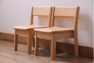 中古　飛騨産業　キツツキ　KF202B　ビーチ材　キッズスタッキングチェア2脚セット(子供椅子、イス、キッズチェア)(R-038167)