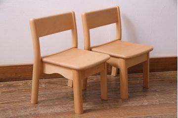 中古　飛騨産業　キツツキ　KF202B　ビーチ材　キッズスタッキングチェア2脚セット(子供椅子、キッズチェア)(R-038167)