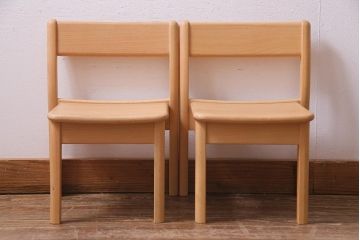 中古　飛騨産業　キツツキ　KF203B　ビーチ材　キッズスタッキングチェア2脚セット(子供椅子)(R-038168)