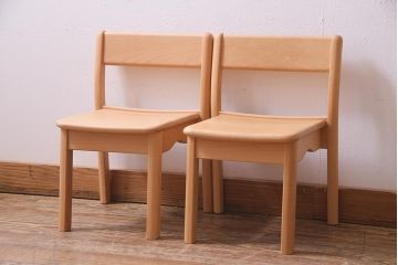 中古　飛騨産業　キツツキ　KF204B　ビーチ材　キッズスタッキングチェア2脚セット(子供椅子、キッズチェア)(R-038170)