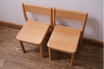 中古　飛騨産業　キツツキ　KF204B　ビーチ材　キッズスタッキングチェア2脚セット(子供椅子、キッズチェア)(R-038170)