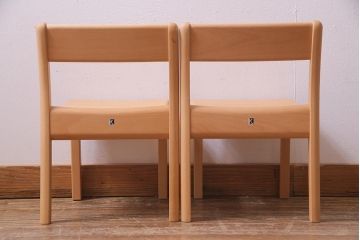 中古　飛騨産業　キツツキ　KF204B　ビーチ材　キッズスタッキングチェア2脚セット(子供椅子、キッズチェア)(R-038171)