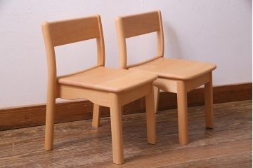 中古　飛騨産業　キツツキ　KF204B　ビーチ材　キッズスタッキングチェア2脚セット(子供椅子)(R-038172)