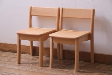 中古　飛騨産業　キツツキ　KF205B　ビーチ材　キッズスタッキングチェア2脚セット(子供椅子)(R-038173)