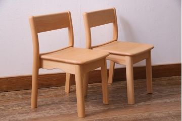 中古　飛騨産業　キツツキ　KF205B　ビーチ材　キッズスタッキングチェア2脚セット(子供椅子)(R-038173)