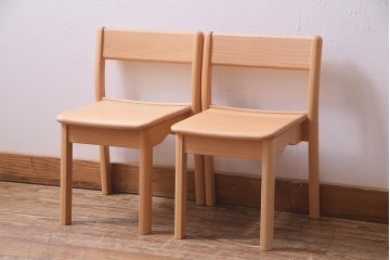 中古　飛騨産業　キツツキ　KF205B　ビーチ材　キッズスタッキングチェア2脚セット(子供椅子、キッズチェア)(R-038174)
