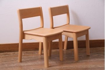 中古　飛騨産業　キツツキ　KF205B　ビーチ材　キッズスタッキングチェア2脚セット(子供椅子、キッズチェア)(R-038174)