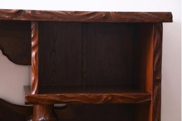 中古　特大　総欅(ケヤキ)玉杢　漆塗り　威風堂々とした佇まいが魅力の飾り棚(茶棚)(定価約350万円)(R-038176)