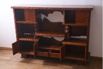 中古　特大　総欅(ケヤキ)玉杢　漆塗り　威風堂々とした佇まいが魅力の飾り棚(茶棚)(定価約350万円)(R-038176)