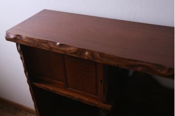 中古　特大　総欅(ケヤキ)玉杢　漆塗り　威風堂々とした佇まいが魅力の飾り棚(茶棚)(定価約350万円)(R-038176)