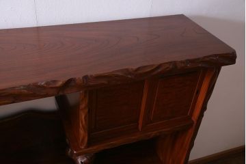 中古　特大　総欅(ケヤキ)玉杢　漆塗り　威風堂々とした佇まいが魅力の飾り棚(茶棚)(定価約350万円)(R-038176)