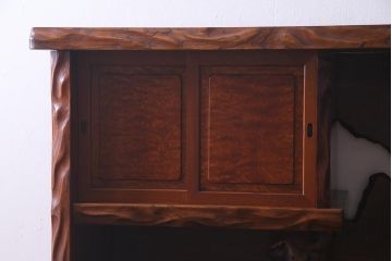中古　特大　総欅(ケヤキ)玉杢　漆塗り　威風堂々とした佇まいが魅力の飾り棚(茶棚)(定価約350万円)(R-038176)