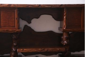 中古　特大　総欅(ケヤキ)玉杢　漆塗り　威風堂々とした佇まいが魅力の飾り棚(茶棚)(定価約350万円)(R-038176)