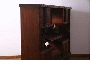 中古　特大　総欅(ケヤキ)玉杢　漆塗り　威風堂々とした佇まいが魅力の飾り棚(茶棚)(定価約350万円)(R-038176)