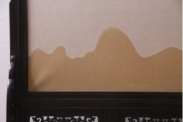 アンティーク家具　黒檀(コクタン)材　漆塗り　透かし彫りが目を引く衝立(パーテーション、仕切り)(R-038177)