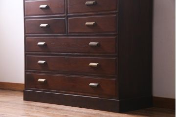 ヴィンテージ家具　三方ケヤキ材　総無垢材　極上品!シンプルながらも高級感溢れる衣装箪笥(引き出し、チェスト、ビンテージ)(R-038178)