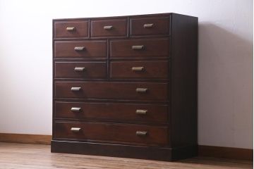 ヴィンテージ家具　三方ケヤキ材　総無垢材　極上品!シンプルながらも高級感溢れる衣装箪笥(引き出し、チェスト、ビンテージ)(R-038178)