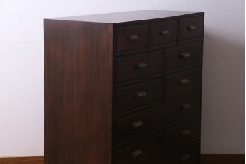 ヴィンテージ家具　三方ケヤキ材　総無垢材　極上品!シンプルながらも高級感溢れる衣装箪笥(引き出し、チェスト、ビンテージ)(R-038178)