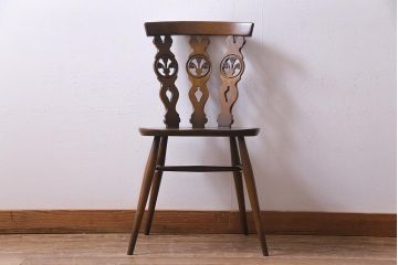 ヴィンテージ家具　イギリスビンテージ　ERCOL(アーコール)　素朴で愛らしいシスルバックチェア(ダイニングチェア、椅子)(R-038179)