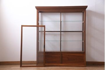 レトロ家具　昭和初期　ヒノキ材　柔らかな木の風合いが魅力のガラスケース(ショーケース、陳列棚)(R-038186)