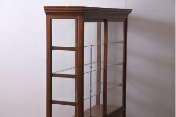 レトロ家具　昭和初期　ヒノキ材　柔らかな木の風合いが魅力のガラスケース(ショーケース、陳列棚)(R-038186)