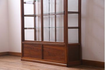 レトロ家具　昭和初期　ヒノキ材　柔らかな木の風合いが魅力のガラスケース(ショーケース、陳列棚)(R-038186)