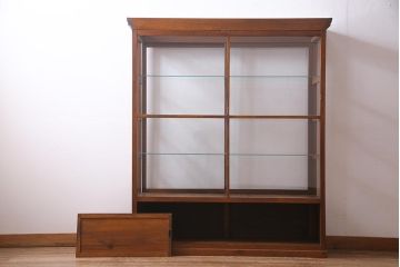 レトロ家具　昭和初期　ヒノキ材　柔らかな木の風合いが魅力のガラスケース(ショーケース、陳列棚)(R-038186)