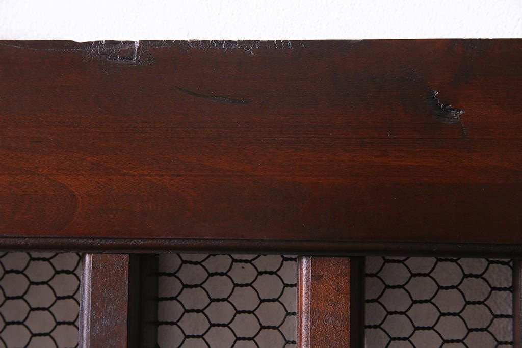 アンティーク建具　明治大正期　亀甲金網　細かなマス目が目を惹く珍しいサイズの格子蔵戸(きつね格子、狐格子、建具、引き戸、玄関戸)(R-038187)