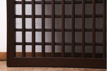 アンティーク建具　明治大正期　亀甲金網　細かなマス目が目を惹く珍しいサイズの格子蔵戸(きつね格子、狐格子、建具、引き戸、玄関戸)(R-038187)