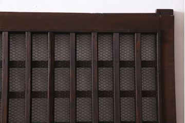 アンティーク建具　明治大正期　亀甲金網　細かなマス目が目を惹く珍しいサイズの格子蔵戸(きつね格子、狐格子、建具、引き戸、玄関戸)(R-038187)