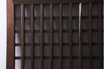 アンティーク建具　明治大正期　亀甲金網　細かなマス目が目を惹く珍しいサイズの格子蔵戸(きつね格子、狐格子、建具、引き戸、玄関戸)(R-038187)