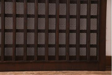 アンティーク建具　明治大正期　亀甲金網　細かなマス目が目を惹く珍しいサイズの格子蔵戸(きつね格子、狐格子、建具、引き戸、玄関戸)(R-038187)