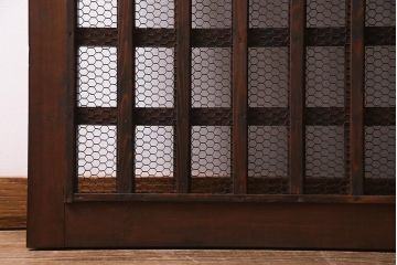 アンティーク建具　明治大正期　亀甲金網　細かなマス目が目を惹く珍しいサイズの格子蔵戸(きつね格子、狐格子、建具、引き戸、玄関戸)(R-038187)