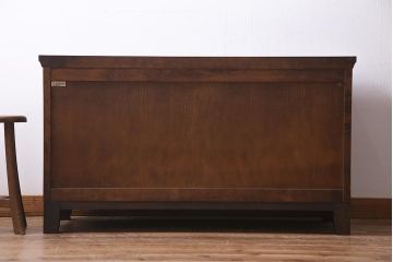 中古　リメイク　北海道民芸家具　モールガラスが入ったローボード(テレビ台、収納棚、サイドボード)(R-038188)