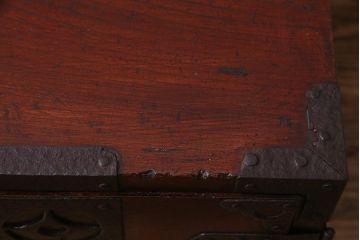 アンティーク家具　古民具・骨董　三方ケヤキ材　江戸明治期　味わい深い佇まいの船箪笥(舟箪笥、掛硯型、懸硯型、小引き出し)