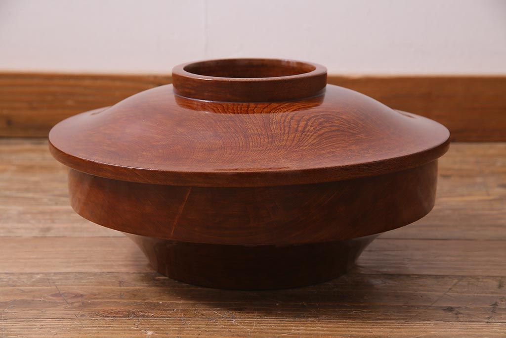 アンティーク雑貨　和製アンティーク　総ケヤキ材　漆塗りが美しい菓子入れ(菓子器)(R-038193)