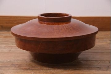 アンティーク雑貨　和製アンティーク　総ケヤキ材　漆塗りが美しい菓子入れ(菓子器)(R-038193)