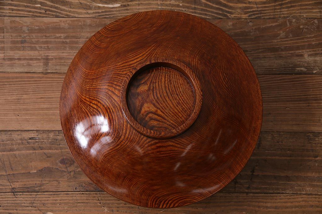 アンティーク雑貨　和製アンティーク　総ケヤキ材　漆塗りが美しい菓子入れ(菓子器)(R-038193)