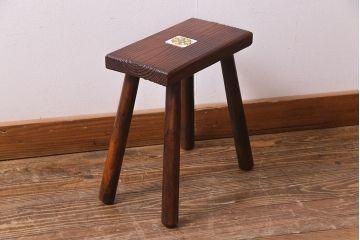 ヴィンテージ家具　パイン材　レトロな花の模様がアクセントのスツール(チェア、椅子、花台、ビンテージ)(R-038196)