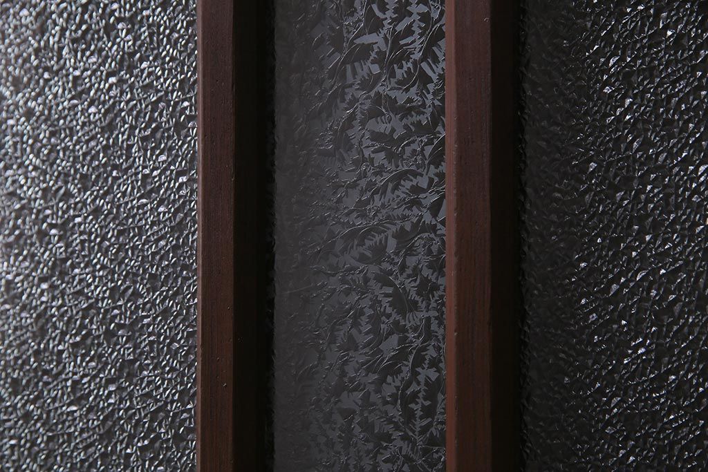 アンティーク建具　和製アンティーク　ダイヤ・結霜ガラス　レトロなガラス入りの格子戸2枚セット(ガラス帯戸、引き戸、建具)(R-038198)