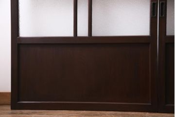アンティーク建具　和製アンティーク　ダイヤ・結霜ガラス　レトロなガラス入りの格子戸2枚セット(ガラス帯戸、引き戸、建具)(R-038198)