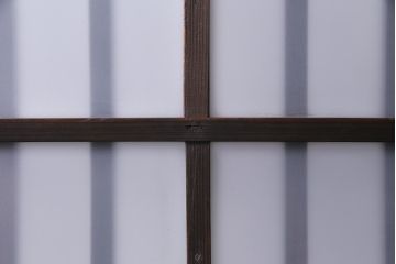 アンティーク建具　和製アンティーク すりガラス　モダンな雰囲気が魅力的なガラス格子戸2枚セット(引き戸、建具)(R-038201)