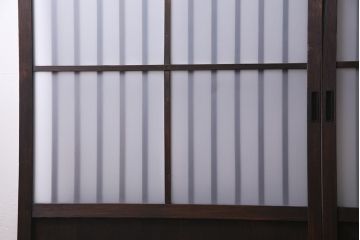 アンティーク建具　和製アンティーク すりガラス　モダンな雰囲気が魅力的なガラス格子戸2枚セット(引き戸、建具)(R-038201)