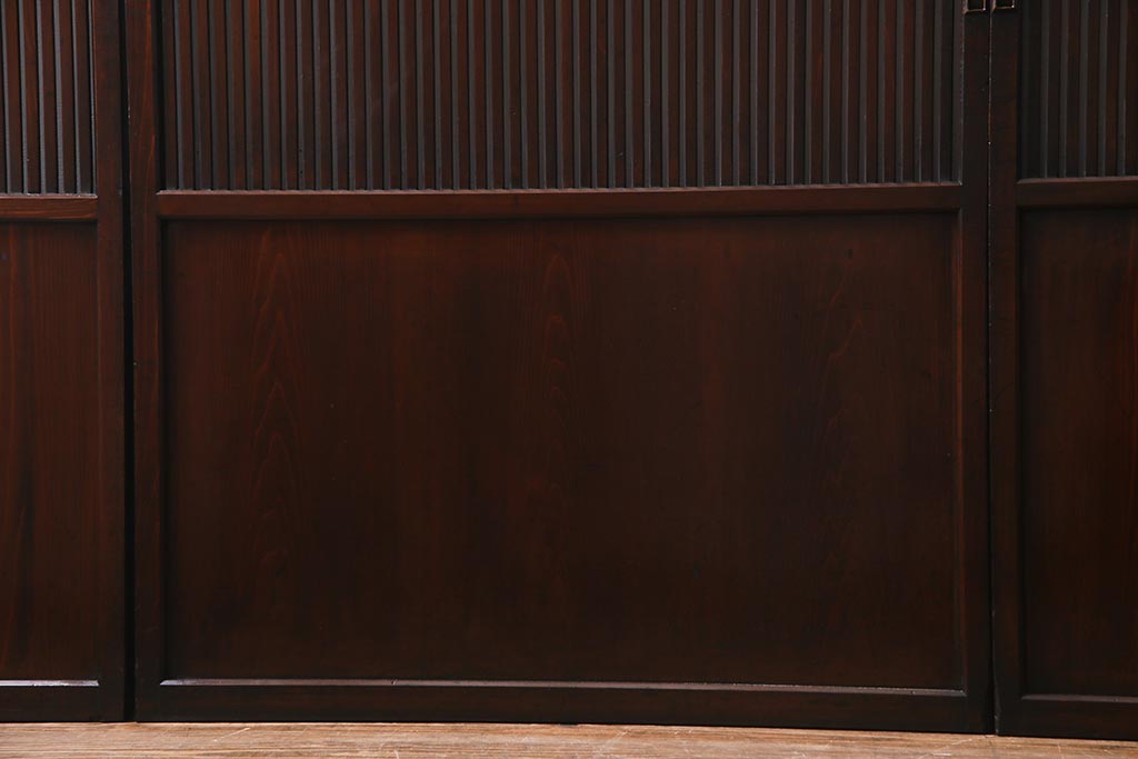 アンティーク建具　和製アンティーク　漆塗り　上質な和の空間を演出する格子帯戸4枚セット(引き戸、建具)(R-038203)