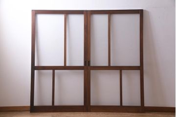 アンティーク建具　モールガラス入り　大判のレトロガラスが可愛らしいガラス戸2枚セット(引き戸)(R-038204)