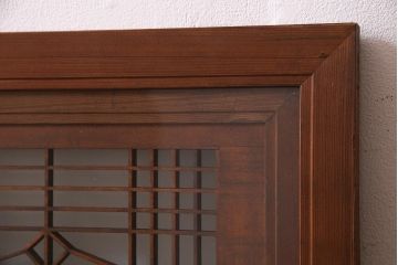 アンティーク建具　繊細な組子と鶴と松の彫刻が美しい欄間(明り取り、両面ガラス)(R-038205)