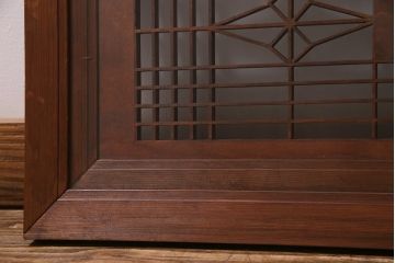 アンティーク建具　繊細な組子と鶴と松の彫刻が美しい欄間(明り取り、両面ガラス)(R-038205)